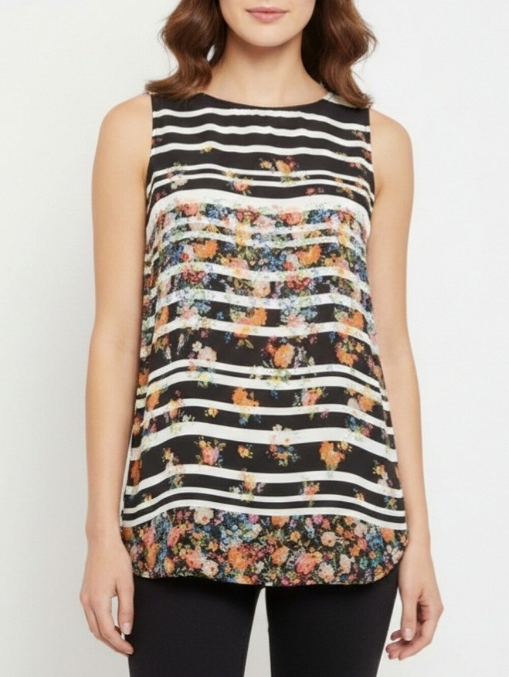 🟣 Sz S Forever 21 Colourful Floral Striped Sleeveless Top Y2K